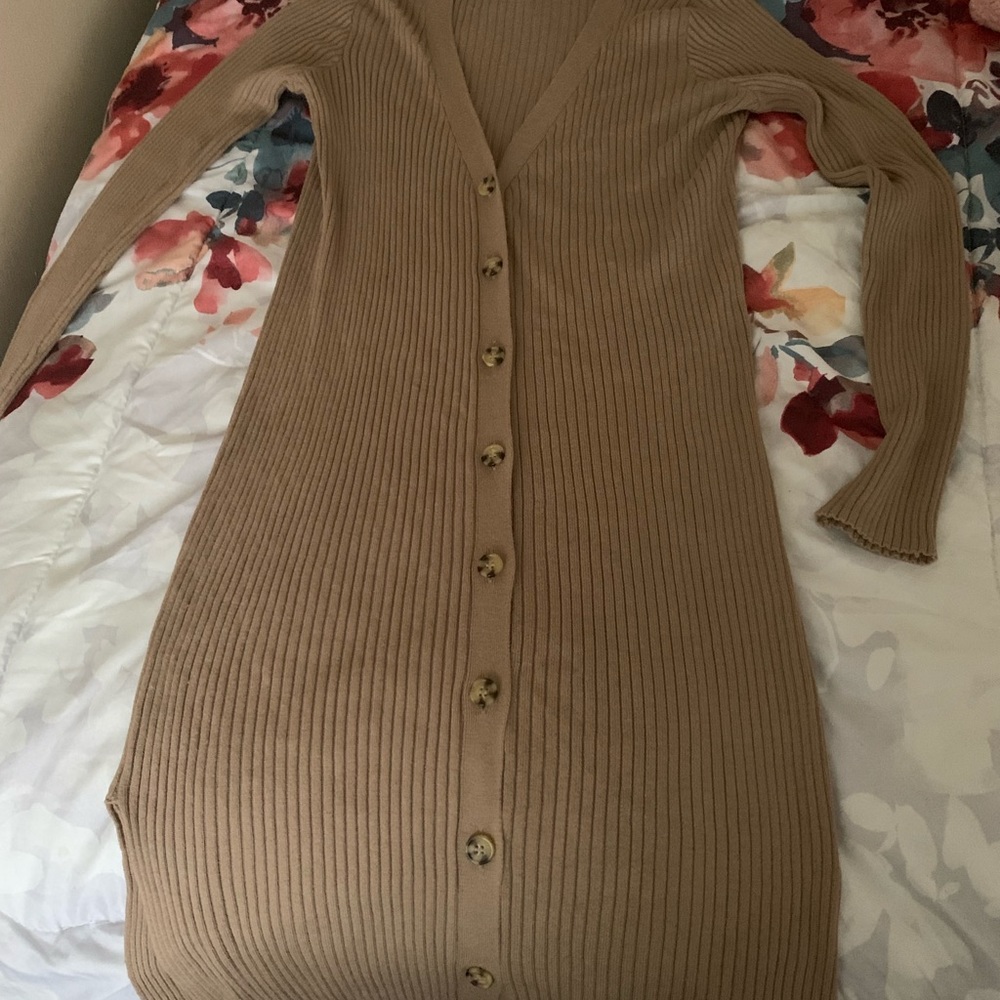 Long tan button up dress from forever 21